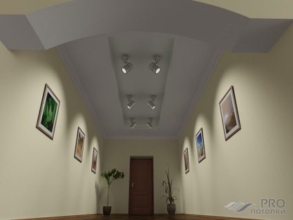 Cum de a face plafonul în plafonul hol de gips-carton cu iluminare, suspendate într-un coridor îngust, (a face) Cum de a face plafonul în plafonul hol de gips-carton cu iluminare, suspendat într-un coridor îngust,