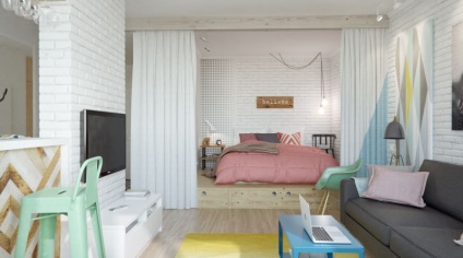 Design propriu studio de 30 de metri pătrați (zona plană camera) Design propriu al unui apartament cu o cameră de 30 de metri pătrați