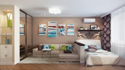 Design propriu al unui apartament cu o cameră de 30 metri pătrați (plat) Design propriu al unui apartament cu o cameră de 30 de metri pătrați