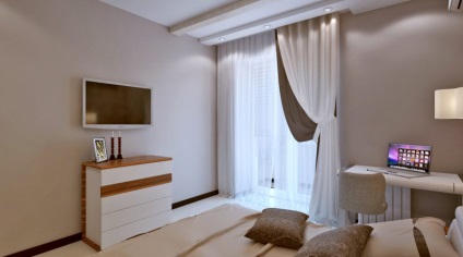 Perdelele in dormitor, cu un design stil balcon și nuanțe de culoare (jaluzele) Perdelele in dormitor, cu un design stil balcon și nuanțe de culori