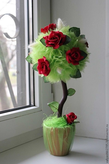 Topiary din carton ondulat si servetele trandafir, instructiuni pas cu pas de panglici de satin, de la (pas cu pas) Topiara de carton ondulat si servetele au crescut, instrucțiuni pas cu pas de panglici de satin, de la