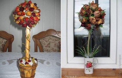 Topiary din carton ondulat si servetele trandafir, instructiuni pas cu pas de panglici de satin, de la (servetele) Topiara de carton ondulat si servetele au crescut, instrucțiuni pas cu pas de panglici de satin, de la