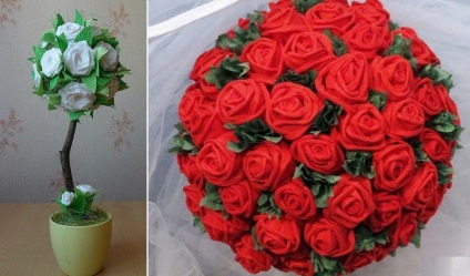 Topiary din carton ondulat si servetele trandafir, instructiuni pas cu pas de panglici de satin de trandafir () Topiara de carton ondulat si servetele au crescut, instrucțiuni pas cu pas de panglici de satin, de la