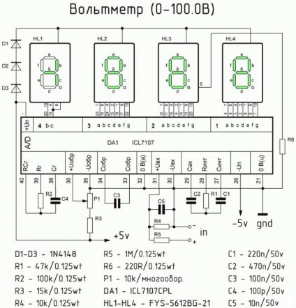 Voltmetrul și ampermetru la kr572pv2 (icl7107cpl) (voltmetru) Voltmetrul și ampermetrul la kr572pv2 (icl7107cpl)