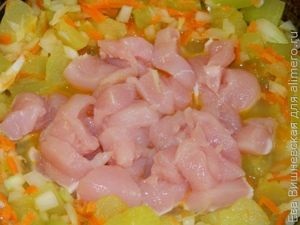 dovlecel pui înăbușită (dovlecel) Carne de pui cu dovlecei