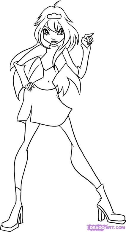 Cum să atragă Bloom (Bloom) desene animate winx (Winx) în etape (floare) Cum de a desena floare de desene animate Winx (winx) Stadiile (floare)