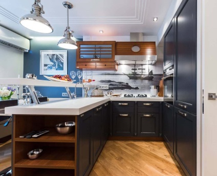 Bucătărie într-un stil de fotografii, celadon, camera nautică bucatarie-living interior cu mâinile, perdele, video (într-o bucătărie în stil marin) Bucătărie într-un stil de fotografii, celadon, camera nautică bucatarie-living interior cu mâinile sale, perdele, video