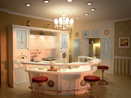 Bucătărie într-un stil de fotografii, celadon, camera nautică bucatarie-living interior cu mâinile, perdele, video (într-o bucătărie în stil marin) Bucătărie într-un stil de fotografii, celadon, camera nautică bucatarie-living interior cu mâinile sale, perdele, video
