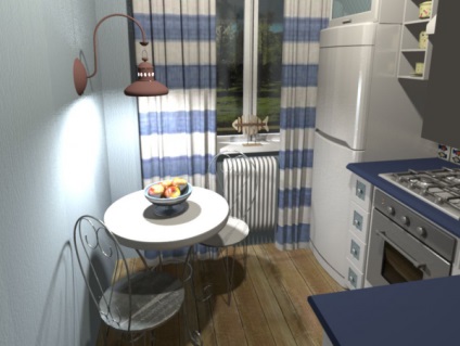 Bucătărie într-un design interior în stil nautic, cu propriile lor mâini într-un spațiu mic sau combinat (stil marin + interior bucatarie) Bucătărie într-un design interior în stil nautic, cu propriile lor mâini într-un spațiu mic sau reciproc