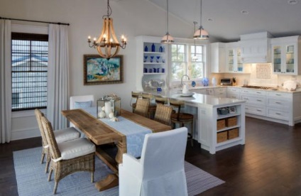Bucătărie într-un design interior în stil nautic, cu propriile lor mâini într-un spațiu mic sau combinat (stil marin + interior bucatarie) Bucătărie într-un design interior în stil nautic, cu propriile lor mâini într-un spațiu mic sau reciproc