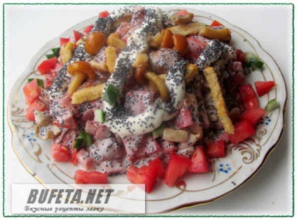 Mac salata de pui, ciuperci (pui) Salata de semințe de mac, cu carne de pui si ciuperci