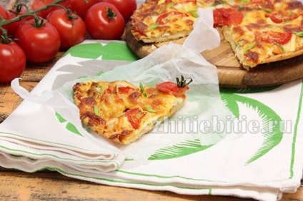 Pizza cu carne de pui, roșii și brânză rețetă cu fotografie (brânză) Pizza cu carne de pui, roșii și brânză rețetă cu o fotografie