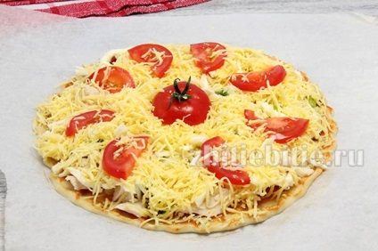 Pizza cu carne de pui, roșii și brânză rețetă cu fotografie (pizza) Pizza cu carne de pui, roșii și brânză rețetă cu o fotografie