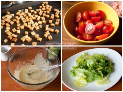 Salata - Caesar - pui și roșii (salata Caesar cu biscuiți de pui și roșii) Salata - Caesar - cu pui și roșii