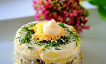 Salata cu ciuperci și pui (pregăti oaspeții de pui) Salata cu ciuperci și oaspeții bucătar de pui