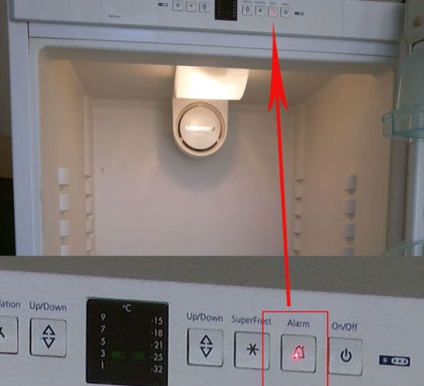 LED-ul este roșu - focalizare (afișajul congelatorului) LED-ul este roșu - focalizare