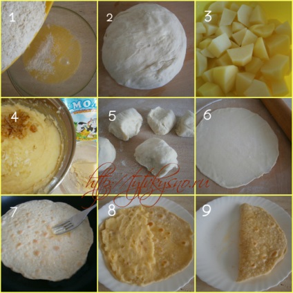 cartofi Qistibi (qistibi cartofi + c + rețetă în trepte cu fotografie kuzimyak Bashkiră-tătare retete nationale vase aluat + + lapte pentru ingredientele de apa kefir de pastile + + nedospite piure cartofi) cartofi Qistibi