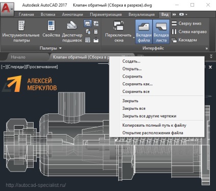 Bara de tab-ul din AutoCAD (eliminați fila Start în 2016 AutoCAD) Bara de file din AutoCAD