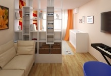 Design camera de 20 de metri un interior imagine salon-dormitor al camerei, un proiect combinat, zonificare (proiect) 20 de metri de camera de zi de imagine de design-dormitor interior al camerei, un proiect combinat, zonarea