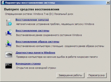 Utilizarea Windows mediu re recuperare Windows 7 (sistem disc de recuperare) Utilizarea Windows mediu de re ferestre de recuperare 7