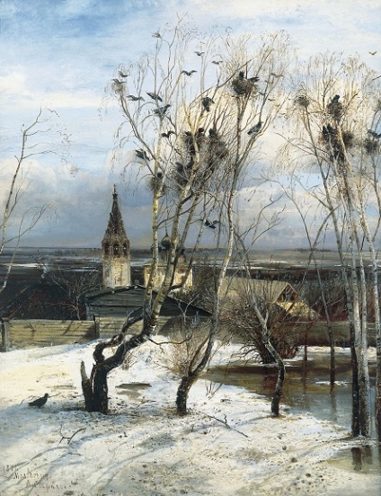 Scrisul de pe pictura Savrasov „The Rooks au sosit“