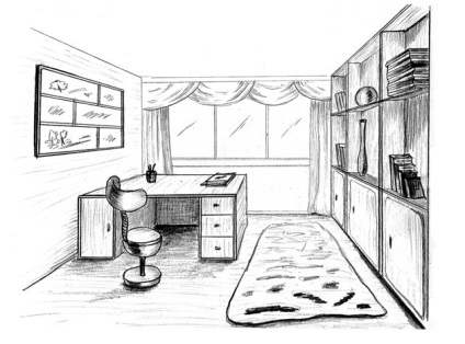 Desene camera copiilor creion cu mobilier și materiale textile