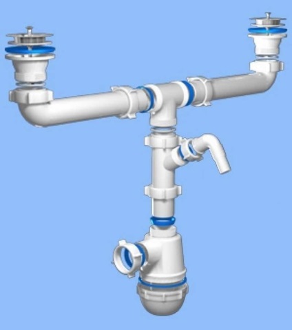 Sifon pentru chiuveta în unitatea de bucătărie și instalarea unui sifon pentru chiuveta dubla, de asemenea