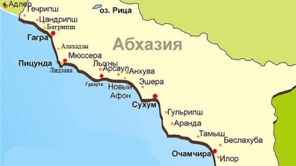 Statiunile Abhazia (abhaz coasta hartă) stațiuni din Abhazia