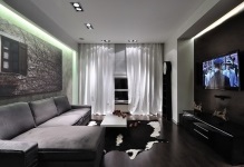 Etaj într-o cameră întunecată de design interior de cameră și foto (camera de zi) Etaj într-un design interior camera camera intunecata si fotografie