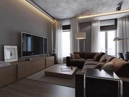 Etaj într-o cameră întunecată de design interior de cameră și foto (camera de zi) Etaj într-un design interior camera camera intunecata si fotografie