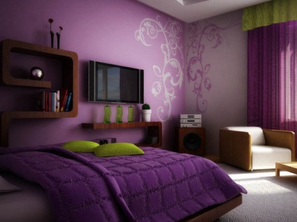 tapet violet în interiorul dormitor și alte camere de care culoare se va potrivi cu perdele, video și fotografii (violet) tapet violet în interiorul dormitor și alte camere de care culoare se va potrivi cu perdele, video și fotografii