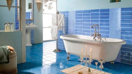 Design albastru baie, gresie foto (baie) baie de design albastru, gresie foto