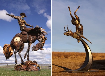 Sculpture din metal (sculptura de metal resturi pe dreapta) Sculpture din metal
