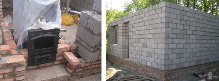 Baie de blocuri de beton agregate ușoare cu mâinile de la fundație la finisare (blocuri) Baie de blocuri de beton agregate ușoare cu mâinile de la fundație pentru a termina