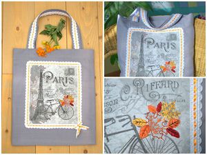 Coase-string sac cu un sac de imprimare textil „Toamna la Paris“ - Fair Masters - lucru manual (coase punga) Coase-string sac cu un sac de imprimare textil „Toamna la Paris“ - târg de meșteșugari - realizate manual,