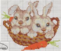 Iepurii și iepuri, broderie liberă schemă încrucișată (cross-țoale) Iepurii și iepuri, schema de cruciulițe liberă