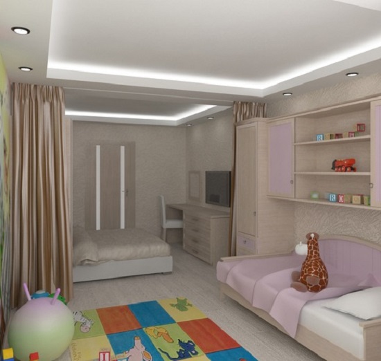 Zonarea un apartament cu un dormitor pentru o familie cu un copil prin șicane (-o singură cameră) Zonarea un apartament cu un dormitor pentru o familie cu un copil prin șicane