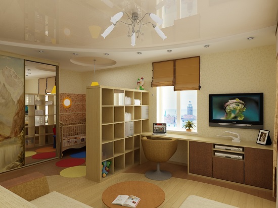 pentru familiile cu copii Zonificarea studio de pereții despărțitori (apartament) Zonarea un apartament cu un dormitor pentru o familie cu un copil prin șicane