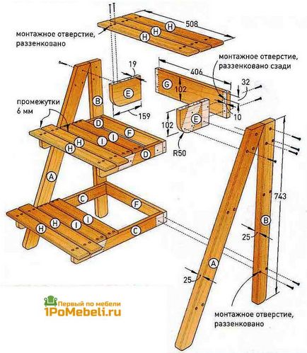 Cum de a face pe rafturi, etajere pentru flori cu propriile sale mâini desene, instrucțiuni (care urmează să fie amplasat în partea din spate) Cum de a face pe rafturi, etajere pentru flori cu propriile mâini desene sale, instrucțiuni