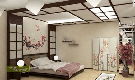 Plafoane întinse yin yang fotografie oriental stil de design (cameră în stil japonez) Tavane intinse yin yang fotografie stil oriental de design