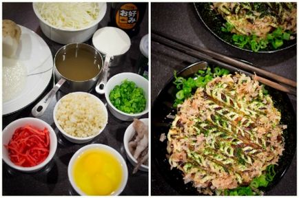 Okonomiyaki- pas proces de gătit japonez de pizza (japoneză) Okonomiyaki- proces pas japonez pizza de gătit