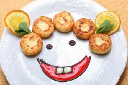 Rețetă pentru cheesecakes delicioase din brânză de vaci în (faina linguri) cuptor Rețetă pentru cheesecakes delicioase din brânză de vaci în cuptor
