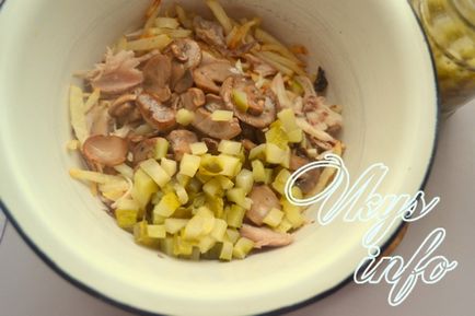 Salata „Engleză“, cu reteta de pui și ciuperci cu fotografie (ciuperci) Salata „Engleză“, cu reteta de pui și ciuperci cu o fotografie