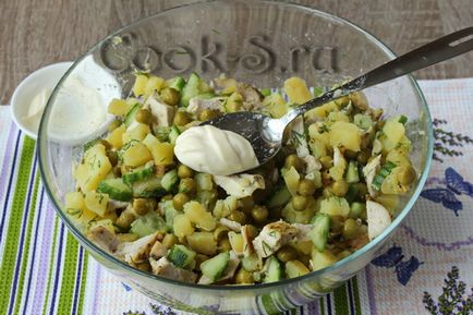 Salata cu pui, mazăre și castravete - un pas cu pas reteta cu fotografii, salate (mazăre) Salata cu carne de pui, mazăre și castravete - un pas cu pas reteta cu fotografii, salate