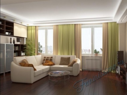 camera de zi de design cu două ferestre pe pereți diferiți și unul (sau două) camera de zi de design cu două ferestre pe pereți diferiți și pe o