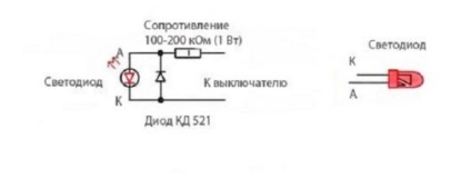 Schemă de conexiuni pentru comutatorul de lumini cu instrucțiunea de afișare