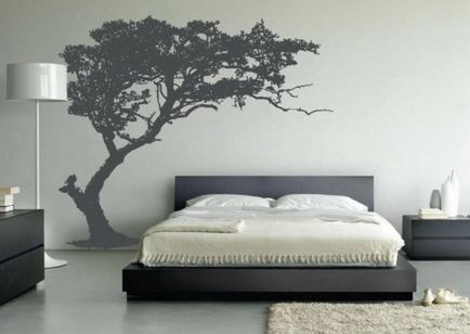 Desene pe perete în proiectarea dormitor și layout-ul, un frumos perete  accent, o fotografie, idei