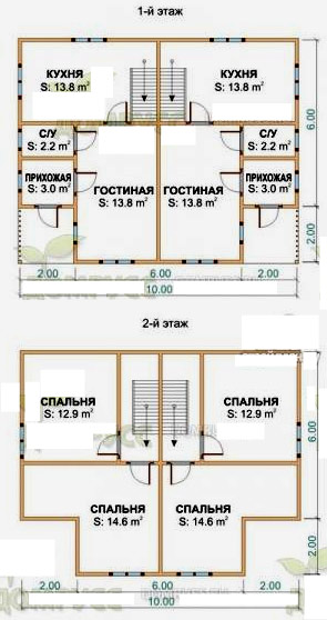 Проект будинку з клеєного і профільованого бруса на дві сім'ї