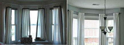 Завесите на прозорците залива на трите снимките в кухнята към залата, корниза за завеси, пердета декорация, римски