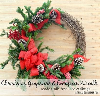 Grapevine Noël - couronne à feuilles persistantes (faite avec des boutures d'arbres libres!) - Le Frugal Homemaker (Noël) Grapevine Noël - couronne à feuilles persistantes (faite avec des boutures d'arbres libres!) - Le Frugal Homemaker